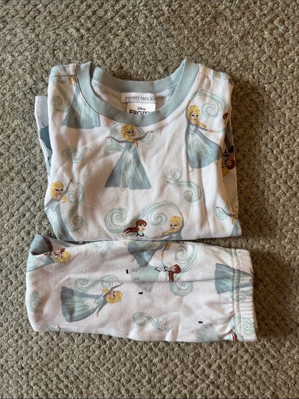 Pottery Barn Kids Frozen Elsa & Anna Pajama Set in Light Blue and White